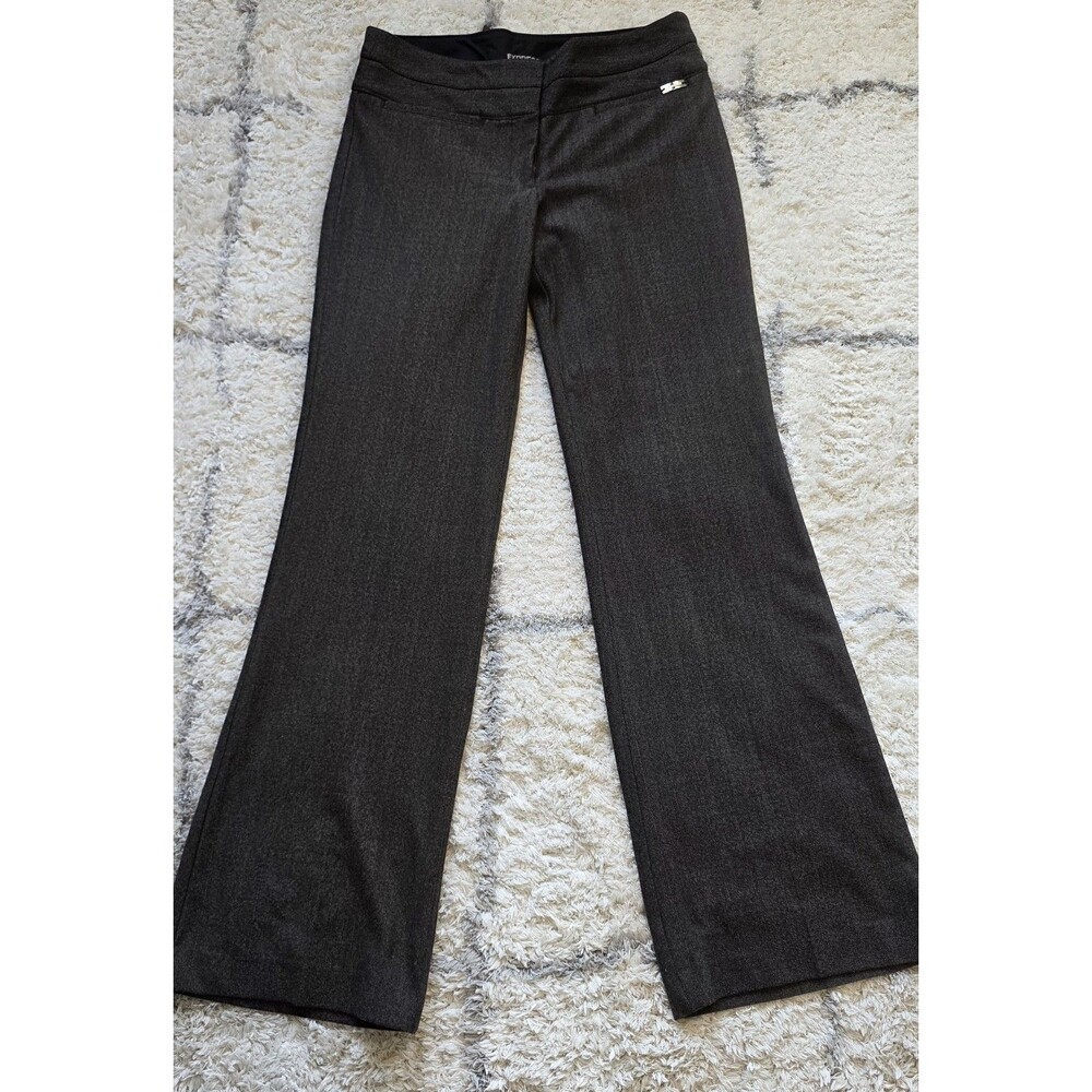 Express Editor Brown Herringbone Flare Wide Leg Dress Pants Y2K Career